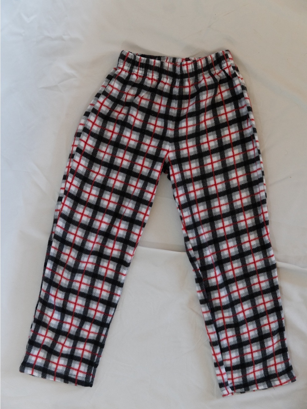 Kids Plaid Fleece Pants - White/Black/Red